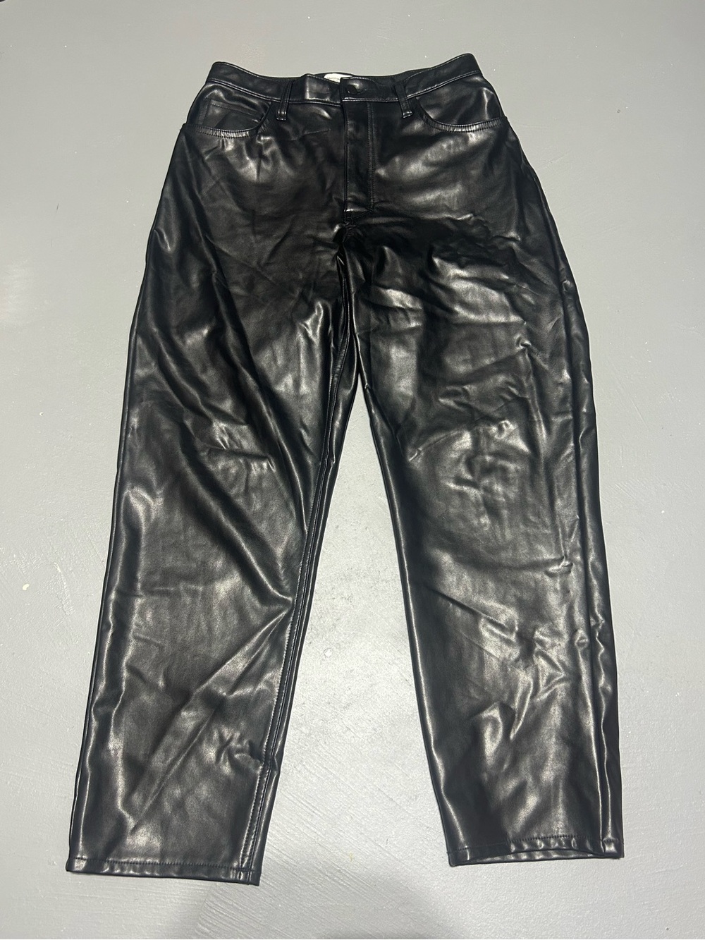A & F The Ankle Straight Ultra High Rise Black Leather Pants (Size 30 / 10L)